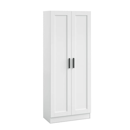 Panana Wooden Storage Cabinet, Narrow Pantry Cabinets Free Standing Tall Storage Cabinet with 2 Doors and Shelves (White)