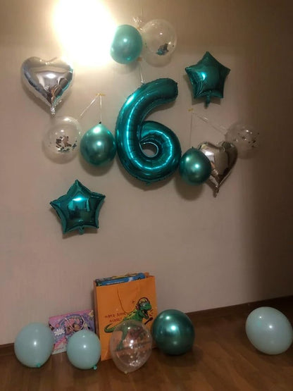 Teal Blue 2 Balloon, Number Balloons 40 Inch, 2nd Balloon Number Birthday Decorations, Second Two Birthday Party Supplies, Number 2 Balloon