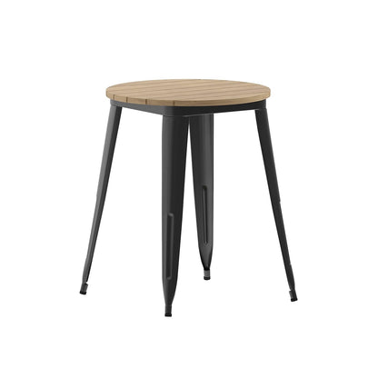 Flash Furniture Declan Commercial Outdoor Bar Height Dining Table, All Weather Poly Resin Top with Steel Base, 23.75" Round, Brown/Black
