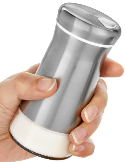 Salt Shaker or Pepper Shaker with Adjustable Pour Holes - Elegant Stainless Steel Spice Dispenser - Perfect for Himalayan, Table Salt, White and Black Pepper (Salt Shaker)