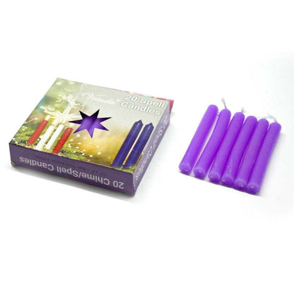 Vrinda® Set of 20-4" Mini Chime Ritual Spell Unscented Taper Candles – Ideal for Chime/Altar/Spell Work (Purple)