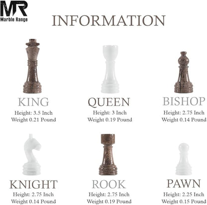 Marble Chess Set for Adults 15 Handmade Oceanic &amp White Board Game with 32 Chess Pieces 2 Extra Queens &amp Storage Box Luxury Travel Game – Elegant Home Décor