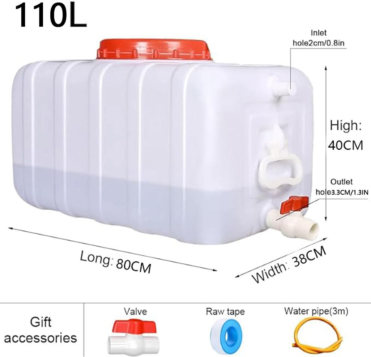 SXKJDM Large Plastic Water Storage Tanks Emergency Water Storage 50L/80L/110L/200L Camping & Hiking Water Storage Water Container Multifunctional Water Tank(Size:110L/29gallon)