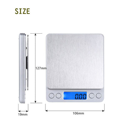 Small Digital Scale,3kg/0.1g,6.6lb,Kitchen Scale,Food Scale,with Blue Backlit LCD Display, 6 Units, Auto Off, Tare, PCS Function, Stainless Steel, Battery Included,Soft Tape Included(150cm)