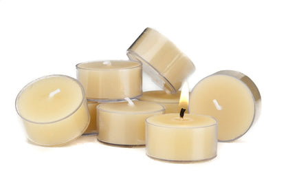 Bluecorn Beeswax Tea Light Candles, 100% Pure Natural Bees Wax, Ivory White Tea Lights, Fragrance Free, Paraffin & Soy Free Candle Wax, Clean Burning, Long Lasting (4-5 Hrs), American Made, 24 Pack