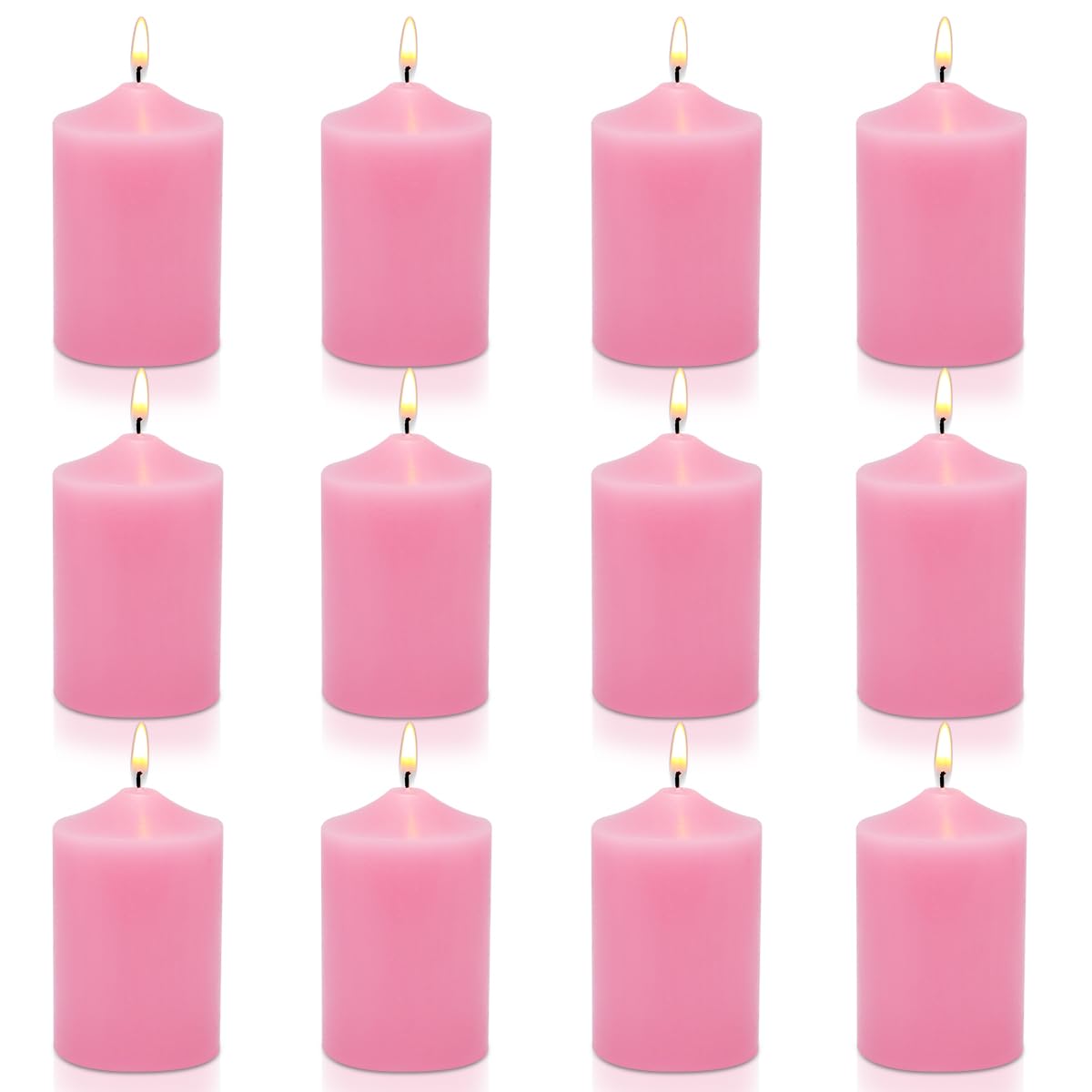 12 Pack 2x3 Inch Pink Pillar Candles, Unscented Column Candles for Home Restaurants Spa Church Weddings, Smokeless Dripless and Clean Burning Emergency Candle