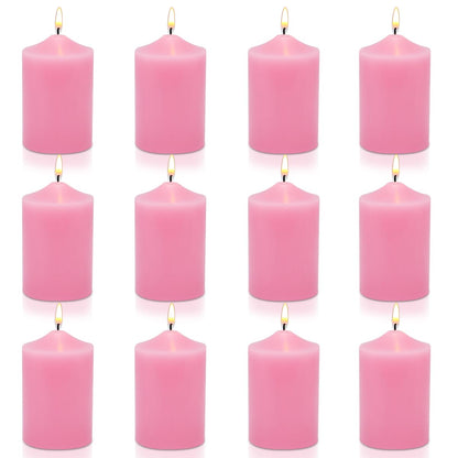 12 Pack 2x3 Inch Pink Pillar Candles, Unscented Column Candles for Home Restaurants Spa Church Weddings, Smokeless Dripless and Clean Burning Emergency Candle