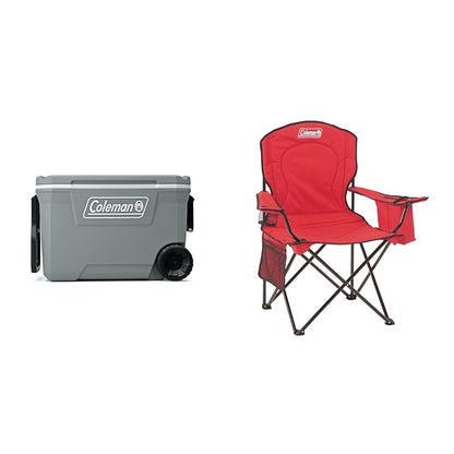 Coleman 316 62QT WHL 5859 Cooler Bundle with Quad Camping Chair and Built-in 4 Can Cooler