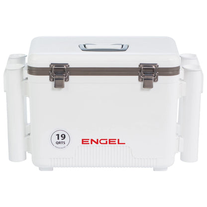 Engel UC19 19qt Leak-Proof, Air Tight, Fishing Drybox Cooler with Built-in Fishing Rod Holders, Also Makes the Perfect Small Hard Shell Lunchbox for Men and Women in White