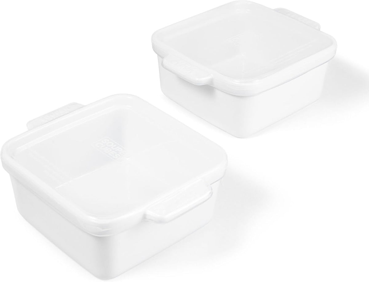 Souper Cubes | 5 x 5 Stoneware Baking Dishes with Silicone Covers - Set of 2