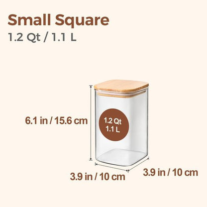 ComSaf Glass Storage Containers - 1.2 Qt Clear Food Jars with Lids | Set of 4 Square Canisters for Pantry