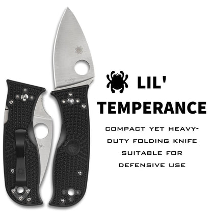 Spyderco Lil' Temperance 3 Lightweight Folding Pocket Knife with 2.9" VG-10 Steel Blade and FRN Handle - EDC Knife for Men and Women, Perfect for Hunting, Tactical, Camping - PlainEdge - C69PBK3