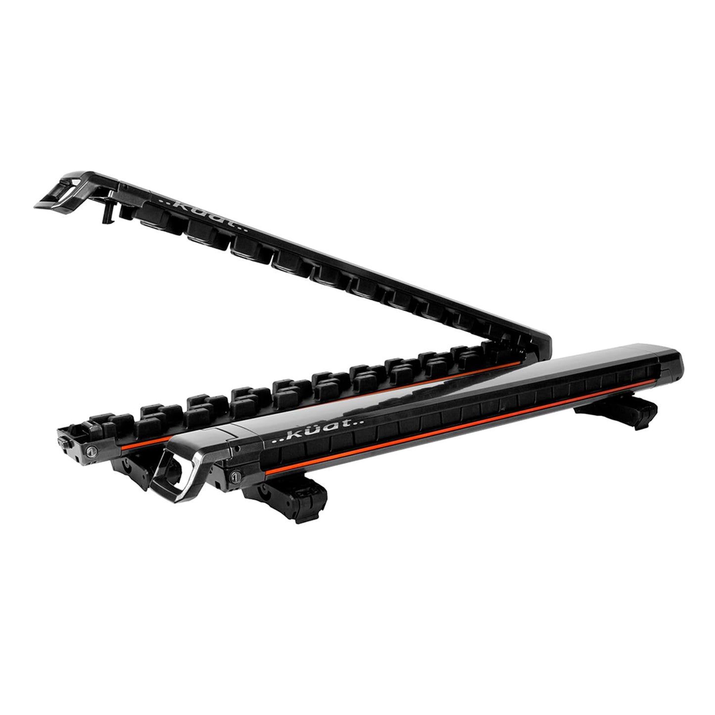 KUAT Grip 6 Durable Universal Car SUV Rooftop Crossbars Mounted Winter Sports Gear Hauling Transportation Slide-Out Locking Clamshell Rack, Fits 6 Skis/4 Snowboards - Gray Metallic with Orange Anodize