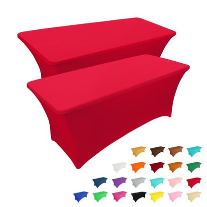 IVAPUPU 2 Pack 4FT Table Cloth for Rectangular Fitted Events Stretch Red Table Covers Washable Cover Spandex Tablecloth Protector for Party, Wedding, Cocktail, Banquet, Festival