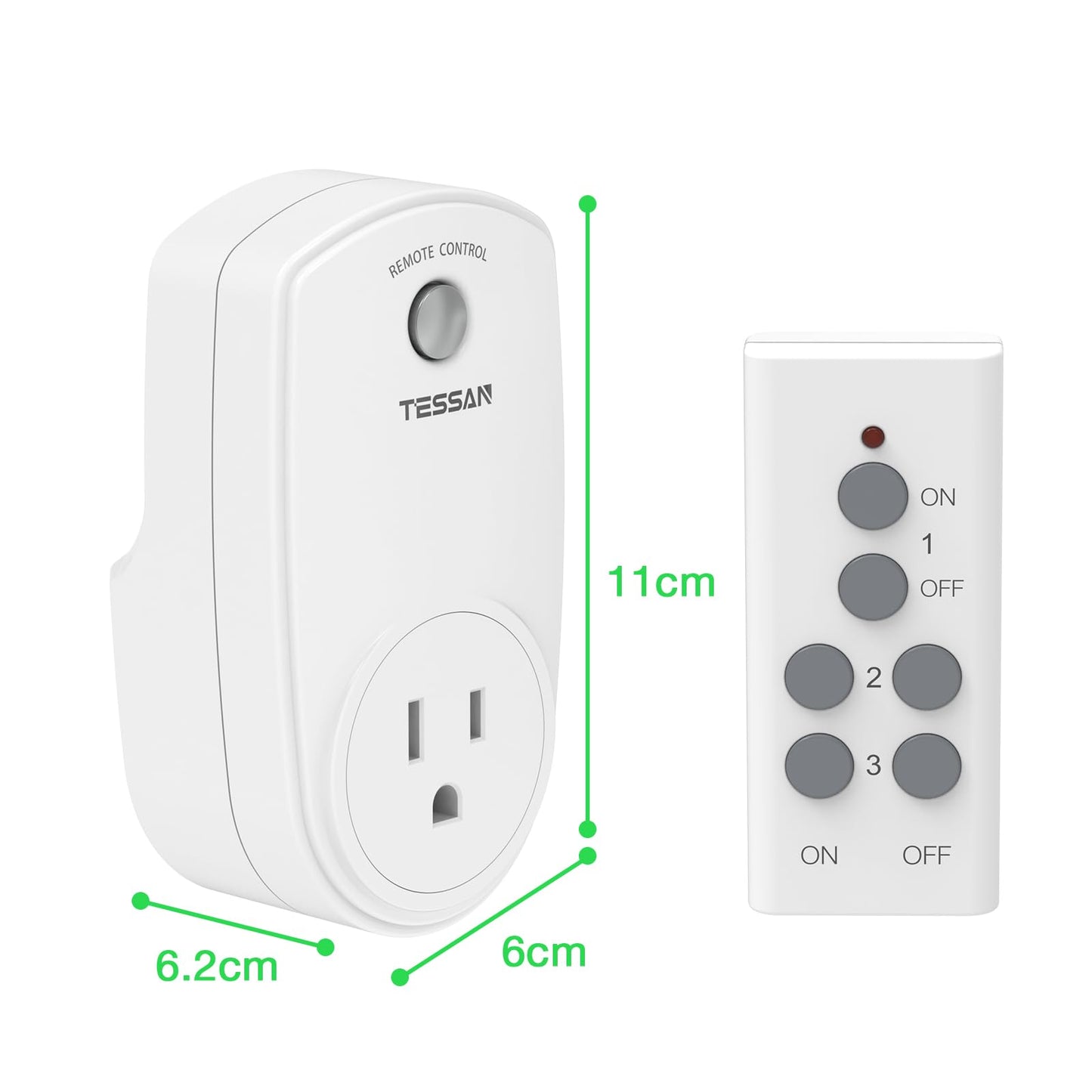 3 Pack Remote Control Outlet, TESSAN Wireless Electrical Plug Switch for Lights, Lamps, Fans, 100ft RF Range Indoor On/Off Switch, 1200W (1 Remote + 3 Outlet)