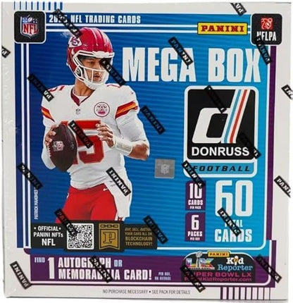 NEW 2025DONRUSS Football Card MEGA Box 60 Cards - 1 Autograph or Memorabilia Card Per Box!
