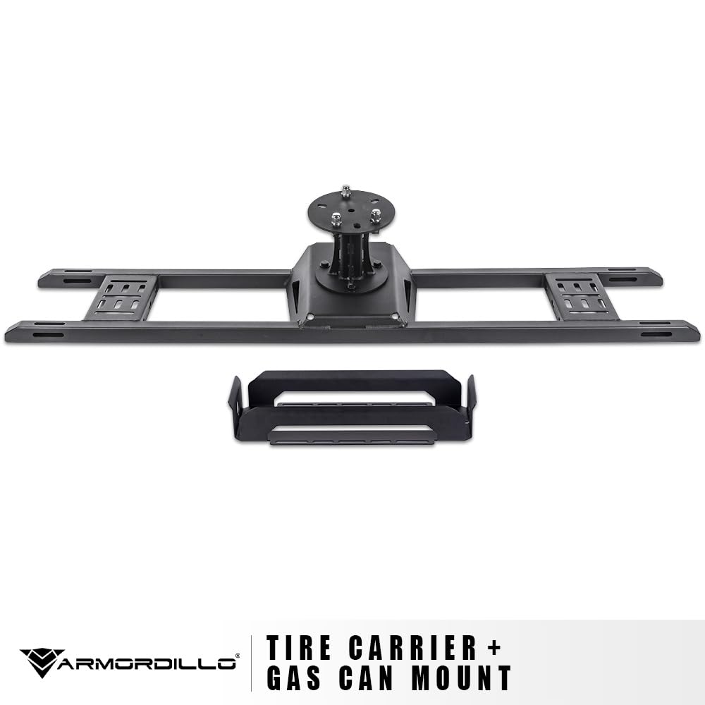 Armordillo Pinch Clamp Style Truck Bed Tire Rack Carrier with Gas Can Mount|Compatible with Mid Size Pickup Trucks|8739242|Matte Black