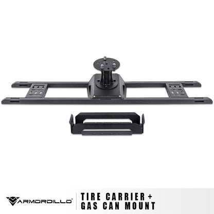 Armordillo Pinch Clamp Style Truck Bed Tire Rack Carrier with Gas Can Mount|Compatible with Mid Size Pickup Trucks|8739242|Matte Black