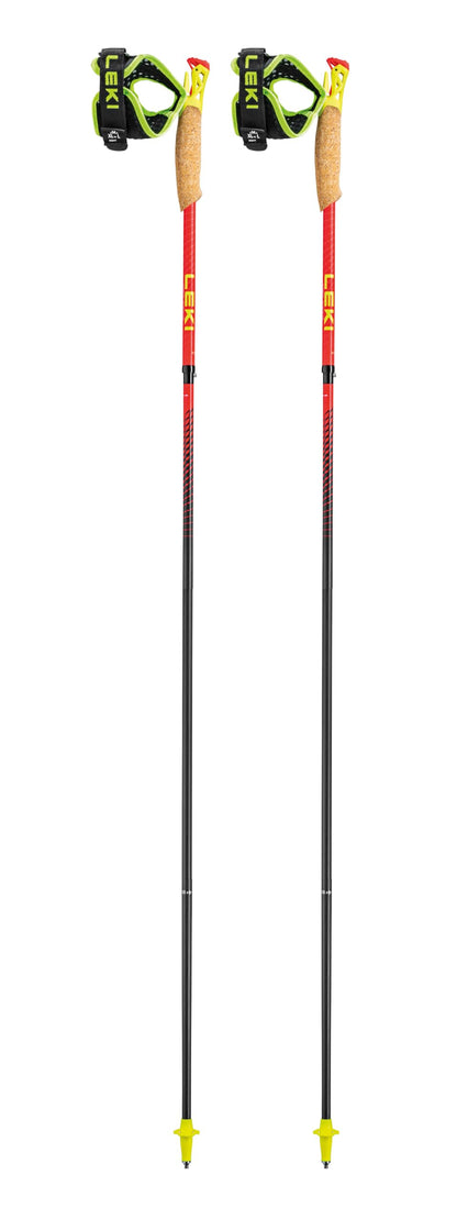 LEKI Ultratrail FX.One Superlite Carbon Collapsible Lightweight Trekking Poles for Hiking & Trail Running - Red-Yellow-Carbon - 130 cm