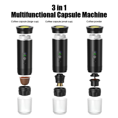 Portable Espresso Maker and Metal Stand Set, Self-Heating Travel Coffee Machine, Rechargeable Coffee Maker with Digital Display, 3-in-1 for Ground Coffee & Capsules, Camping RV Office