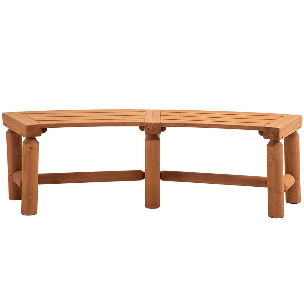 FORTUNO Outdoor Wooden Curved Backless Porch Bench Rustic Style Cedar/Fir Wood Log Fire Pit Bench for Patio Garden Deck and Backyard, 40"-54" W×13" D×16.5" H, Brown, 2 Packs
