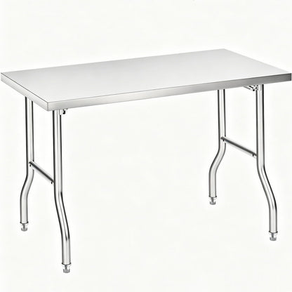 Foldable Stainless Steel Table 48x30 Inch, 1-Tier Portable Workstation, Commercial & Utility Table for Kitchen Prep, Catering, Garage, Workshop and Home Use, 600 LB Capacity