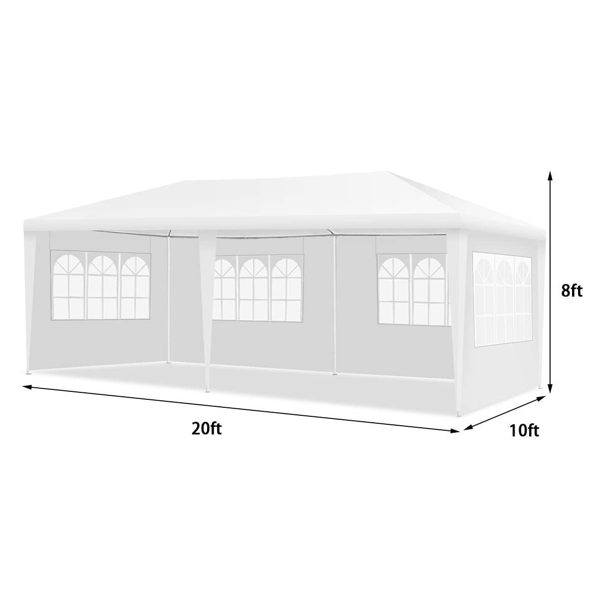 Tangkula Outdoor 10 x 20 Feet Canopy Tent, Party Wedding Tent with Removable Walls, Portable Canopy Shelter Gazebo Pavilion for Event, Backyard, White Tent w/Carry Bag (4 Sidewalls)