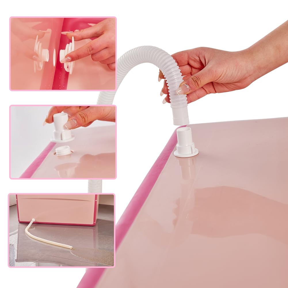 Minandhua Portable Dog Bathtub for Large Dogs - 48.4Gal Foldable Pet Wash Station with Drain Plug, Insulated & Non-Slip Design for Indoor/Outdoor Bathing, Grooming, Camping（Pink）