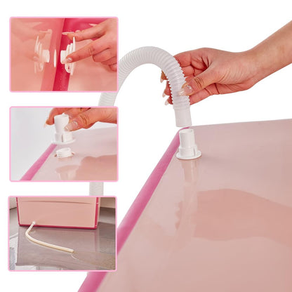 Minandhua Portable Dog Bathtub for Large Dogs - 48.4Gal Foldable Pet Wash Station with Drain Plug, Insulated & Non-Slip Design for Indoor/Outdoor Bathing, Grooming, Camping（Pink）