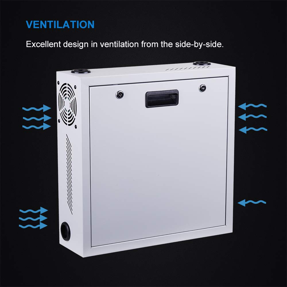 Kenuco Heavy Duty 16 Gauge Steel DVR Security Lockbox with Fan and Swing Open Top (18'' x 18'' x 5'' White)