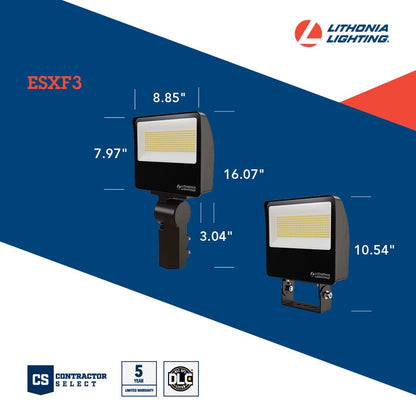 Lithonia Lighting All-in-One LED Flood Light, Waterproof LED Outdoor Light Fixture with Adjustable Brightness and Color Temperature, Yoke or Slipfitter Mount Dusk to Dawn Outdoor Lighting, UVOLT