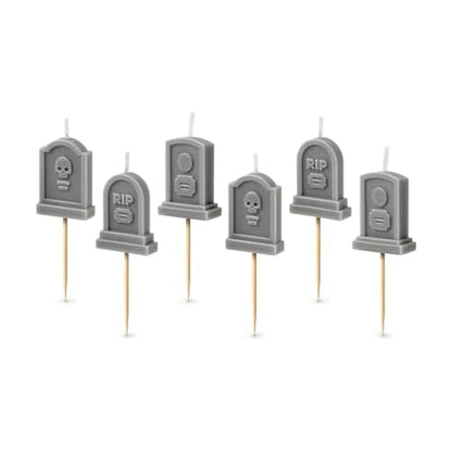Genuine Fred Farewell Party Tombstone Birthday Candles – Set of 6 Gravestone Cake Toppers with Wooden Picks – Fun Candles for Milestone Birthdays, Retirements, and Halloween