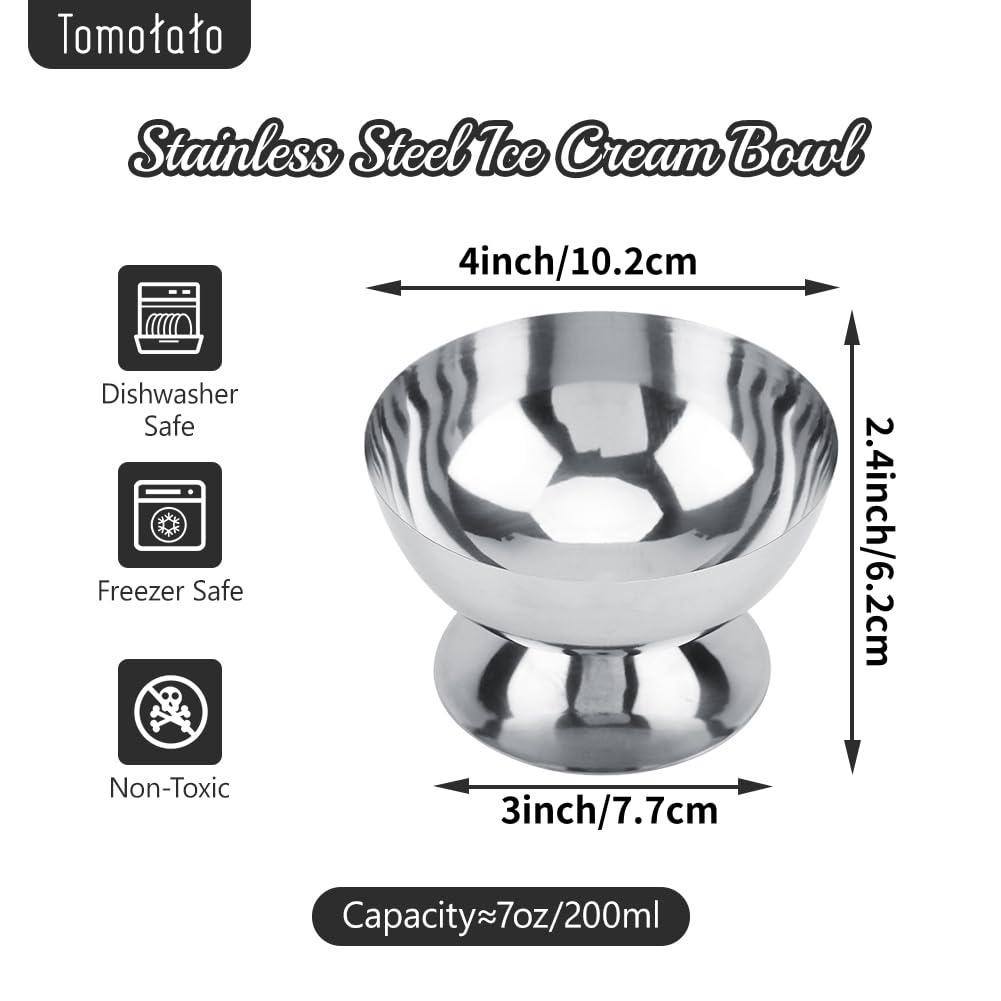 Ice Cream Cup, 7 Oz Stainless Steel Dessert Cups Resuable Cute Sundae Serving Bowl for Dessert, Sundae, Pudding, Salad, Fruit, Snack, Cocktail, Yogurt, Condiment, Trifle (4, Tall + Short)