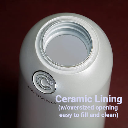 Carivino 750mL Travel Wine Flask with Two Cups, Built in Aerator, Ceramic Lined Vacuum Insulated Wine Bottle Gift (Ayoka Pearl White)