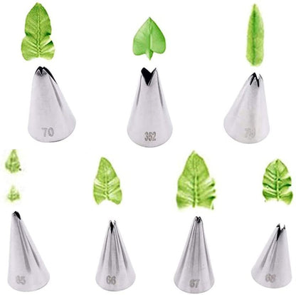 Russian Piping Tips Set, Airlxf Stainless Steel Flower Cake Cupcake Decorating Supplies Kit Flower Frosting Tips DIY Icing Piping Tips for Cake Decorating (7 PCS Leaf Tips)