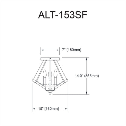Dainolite 3 Light Semi-Flush Mount, Incandescent, Matte Black, Model ALT-153SF-MB, Clear Acrylic