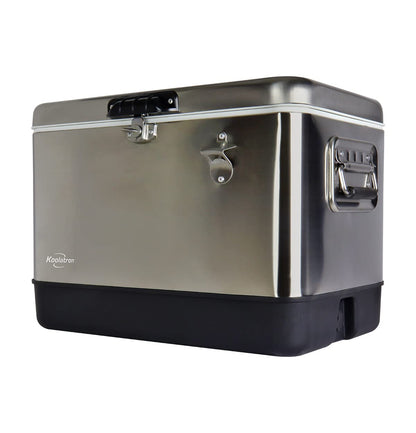 Koolatron Ice Chest Cooler - Portable Ice Bucket with Bottle Opener, Vintage Style, Insulated for Camping, Beach, Picnic, RV, BBQs, Tailgating, Fishing, Stainless Steel 85 Can Ice Box, 51L (54 qt)