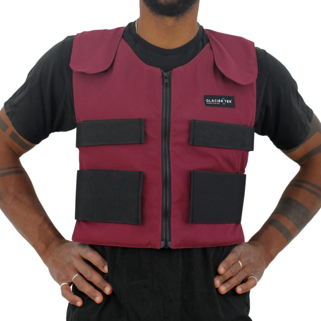Glacier Tek Cool Vest Personal Cooling, 59 Degrees for 2.5 hours 8 Cool Packs, recharge in 30 minutes (Maroon)