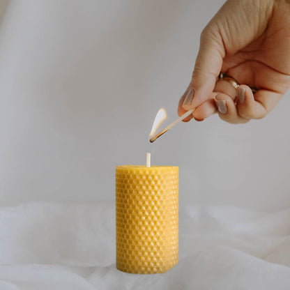 DEYBBY Beeswax Rolled Pillar Candles Set of 3 - Handmade Pure Organic Beeswax Candles for Housewarming Gift Home Decor (2×3.3 in)
