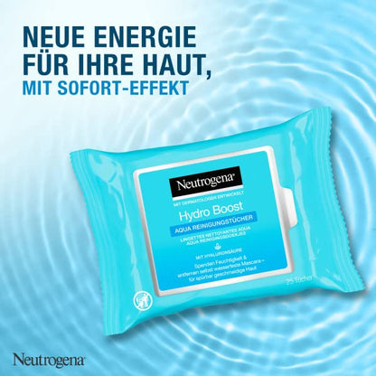 Neutrogena Hydro Boost Aqua Cleansing Wipes/With Neutrogena Cleansing Technology, Hyaluronic Acid and Moisturiser / 6 x 25 Pieces, 25 ml