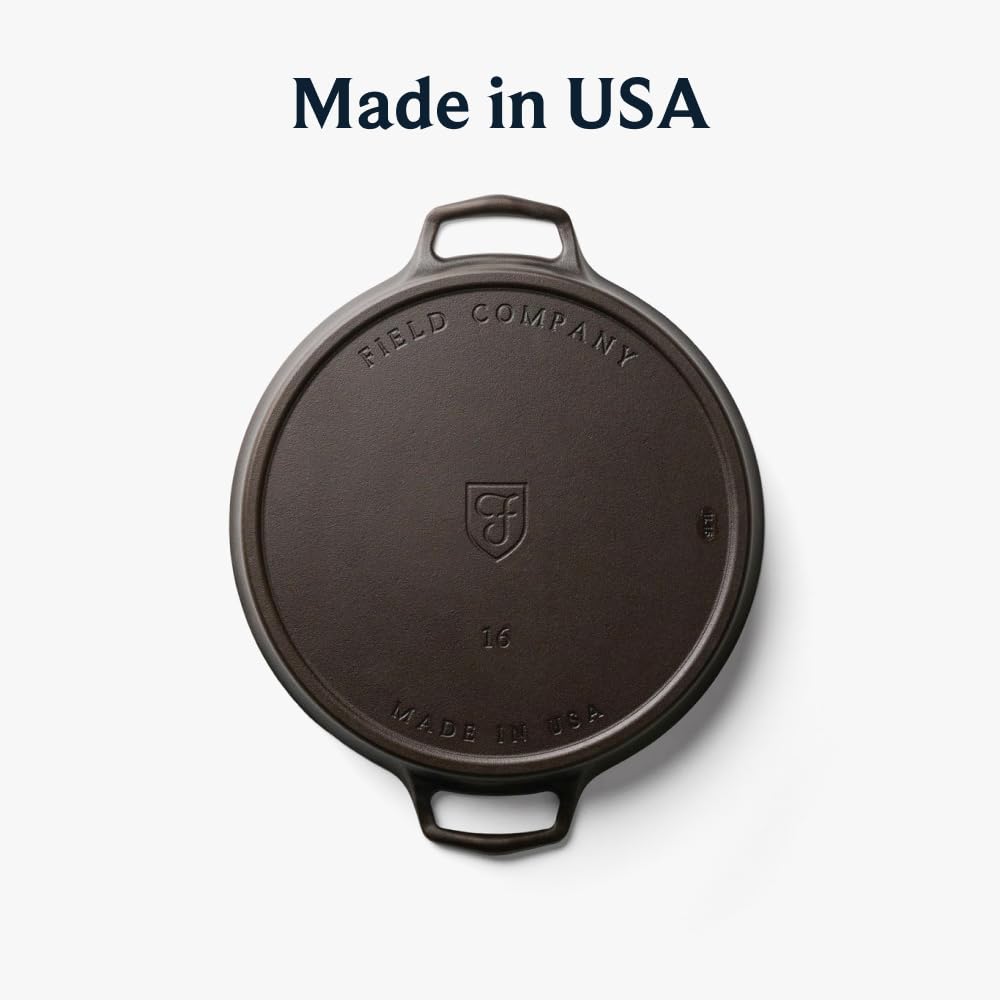 Field Company Double-Handled Cast Iron Skillet – 16-Inch Pre-Seasoned Pan for 8+ Servings, Smooth, Made in USA