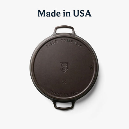 Field Company Double-Handled Cast Iron Skillet – 16-Inch Pre-Seasoned Pan for 8+ Servings, Smooth, Made in USA