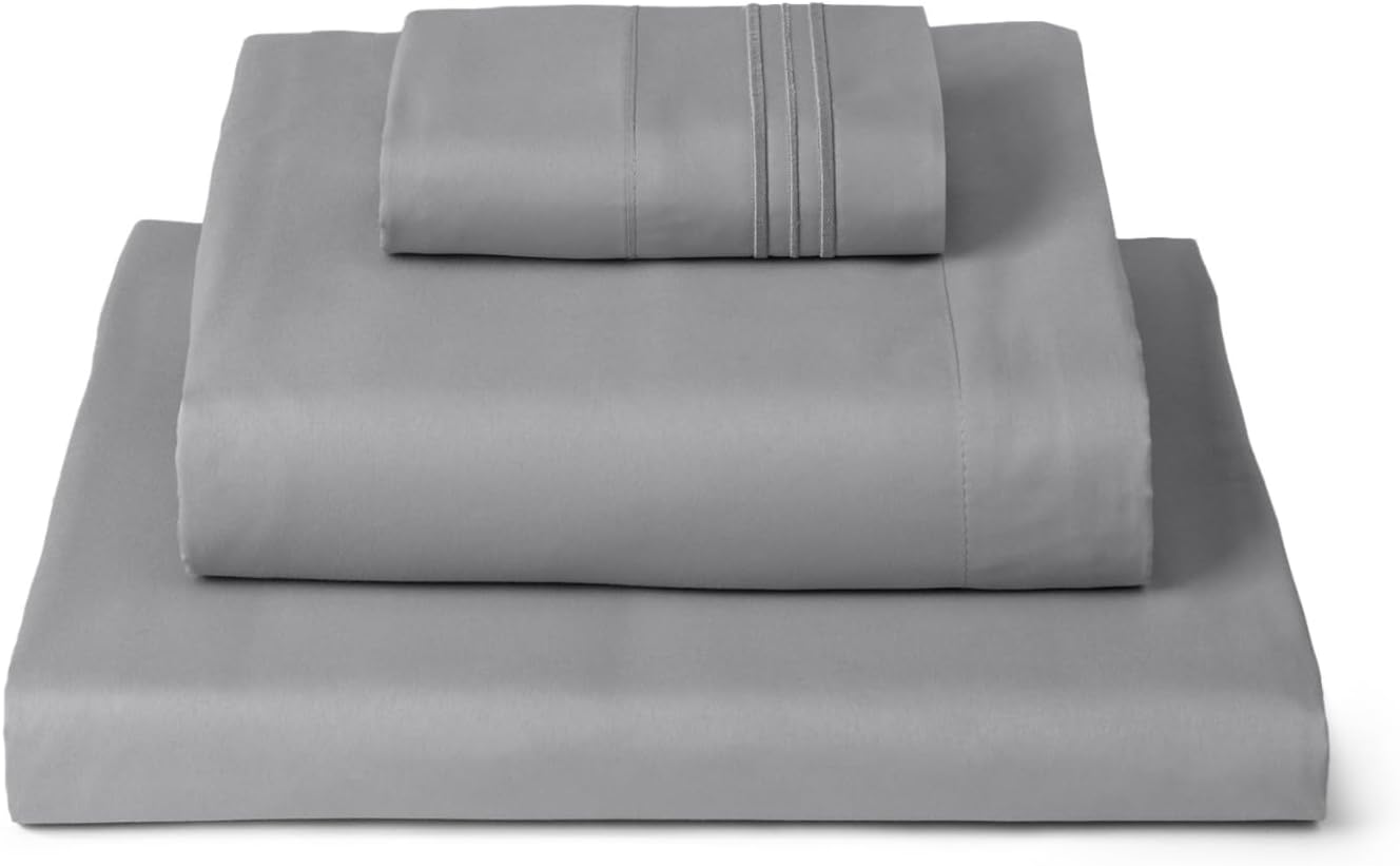 Mellanni Twin Sheets Set - 3 PC Hotel Luxury Bedding | Extra Soft, Cooling, Wrinkle-Resistant (Twin, Light Gray)
