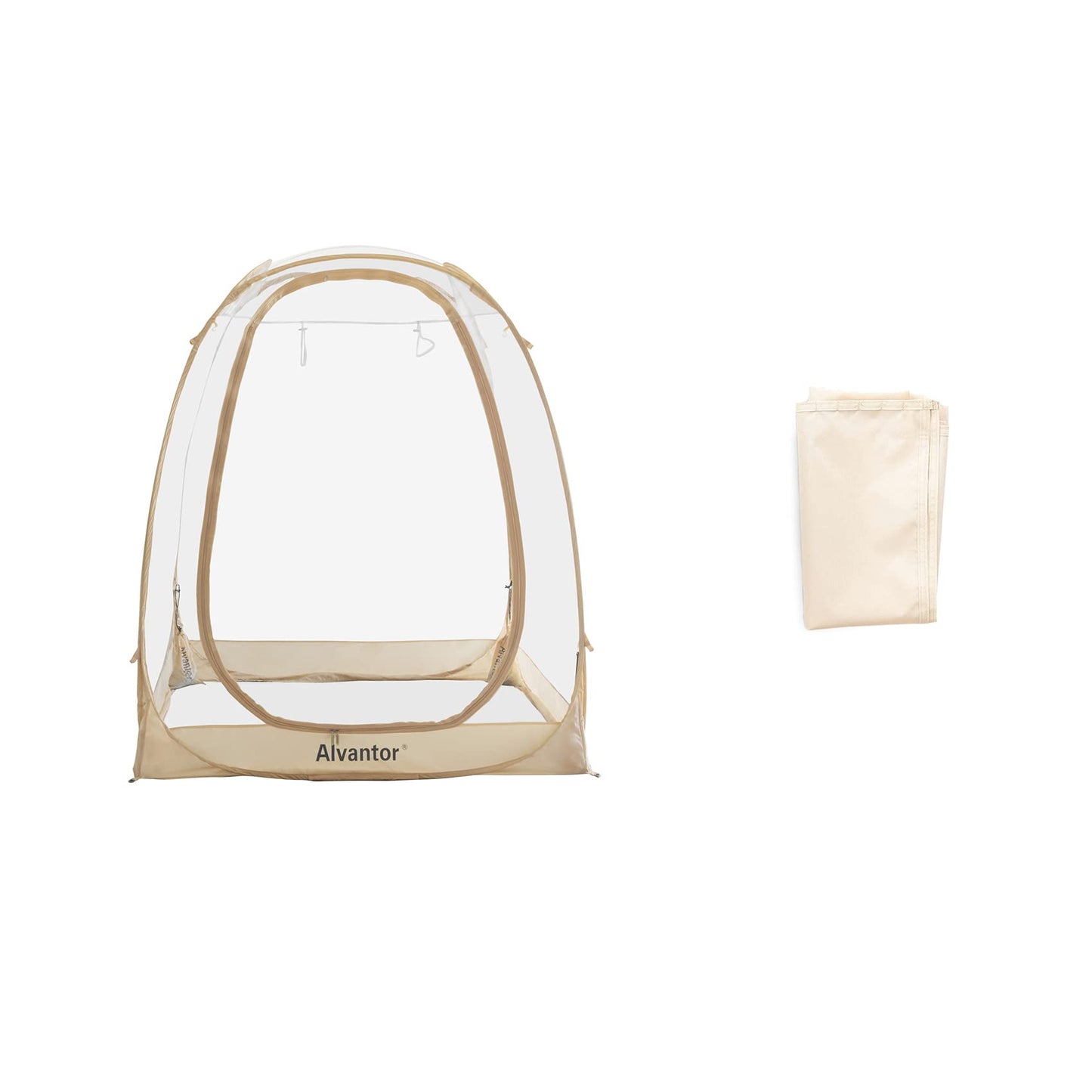 Alvantor Pop Up Bubble Tent - 6’ x 6’ Instant Igloo Tent - 2-3 Person Screen House for Patios - Large Oversize Weather Proof Pod - Cold Protection Camping Tent - Beige