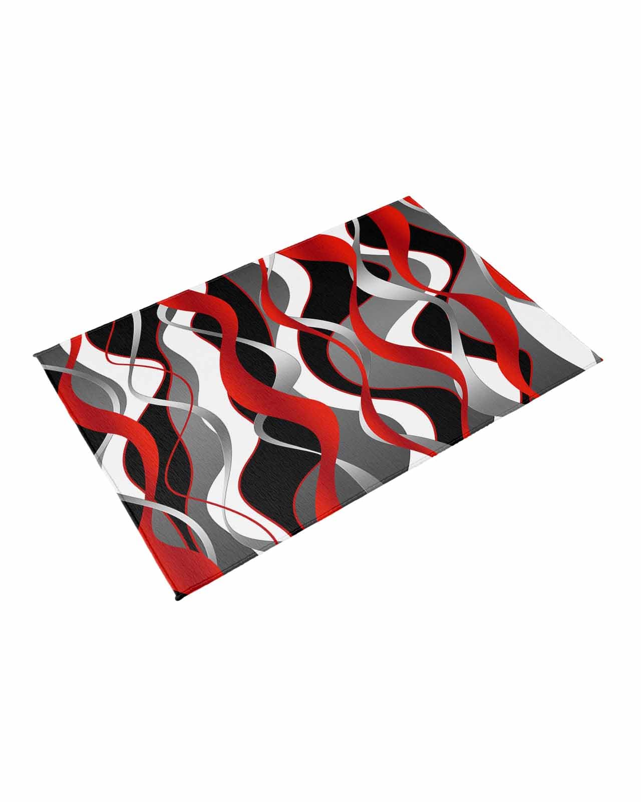 Outdoor Patio Rugs Red Black Lines Outdoor Area Rug Modern Abstract Stripes Non-Slip Backyard/Camping RV Rug/Deck/Porch Rug Front Door Floor Mat Carpet, 4x6ft