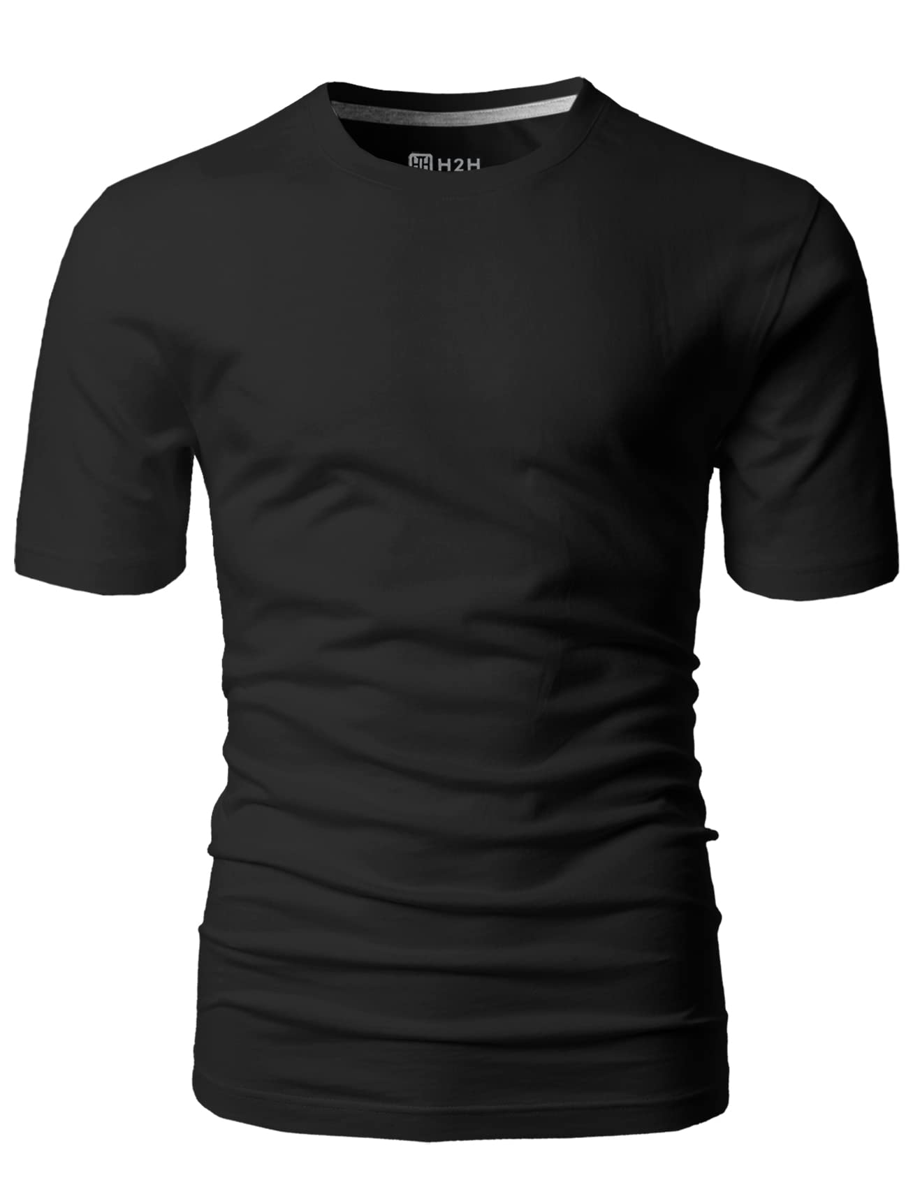 H2H Mens Basic Fashion Crew-Neck Slim Fit T-sihrt Black US M/Asia L (CMTTS0198)
