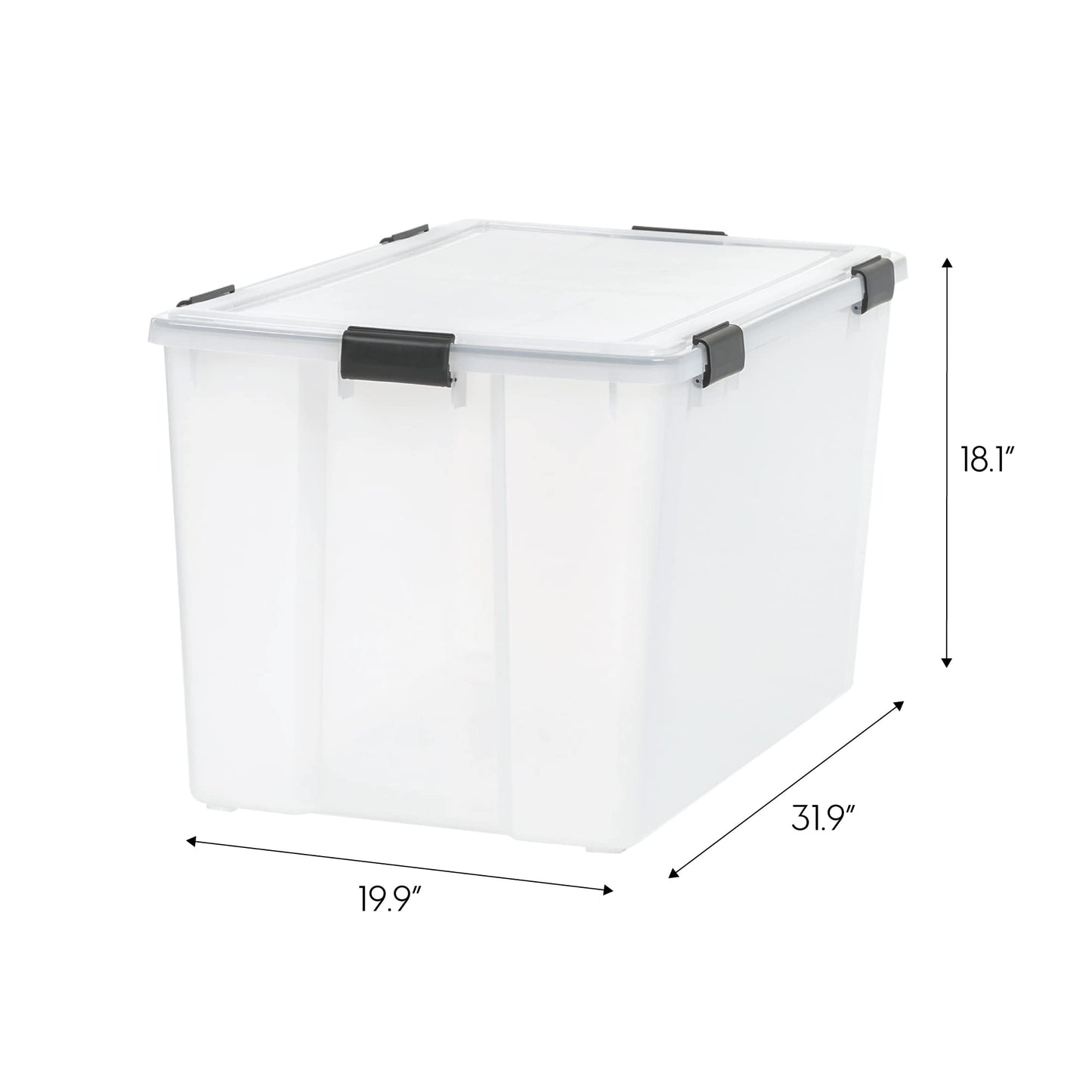 IRIS USA WeatherPro 156 Qt Storage Bins with Lids, 3 Pack, BPA-Free Plastic Gasket Box with Tight Latch and Seal, Stackable Nestable Tote Tub - Clear/Black