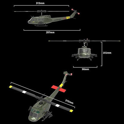 C032 UH-1 Huey Helicopter - Remote Control Helicopters for Adult 1/48 Sacle 2.4G 6CH Gyro Stabilized Aircraft with Altitude Hold &amp Optical Flow3D Stunt Drone