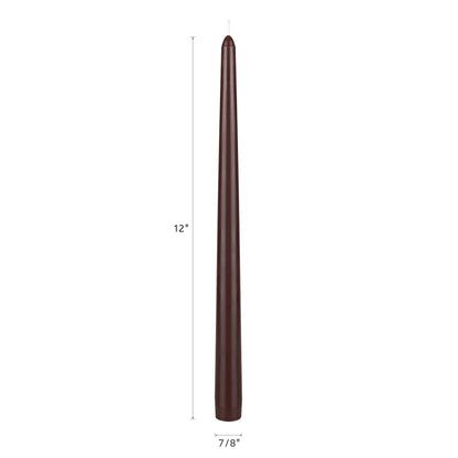 Mega Candles 12 pcs Unscented Brown Taper Candles, Hand Poured Wax Candle 12 Inch x 7/8 Inch, Home Décor, Wedding Receptions, Centerpieces, Occasions, Festivities, Romantic Events, Holders