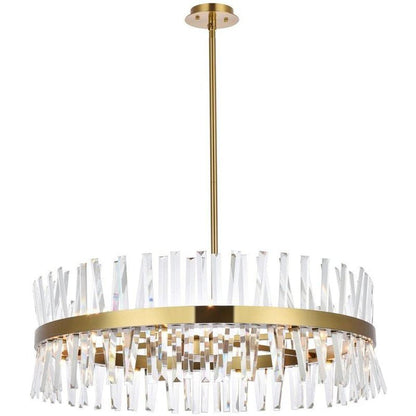 Elegant Lighting Serephina Crystal Round Chandelier, 36 Inch, Satin Gold, Model 6200D36SG, Iron and Crystal Material